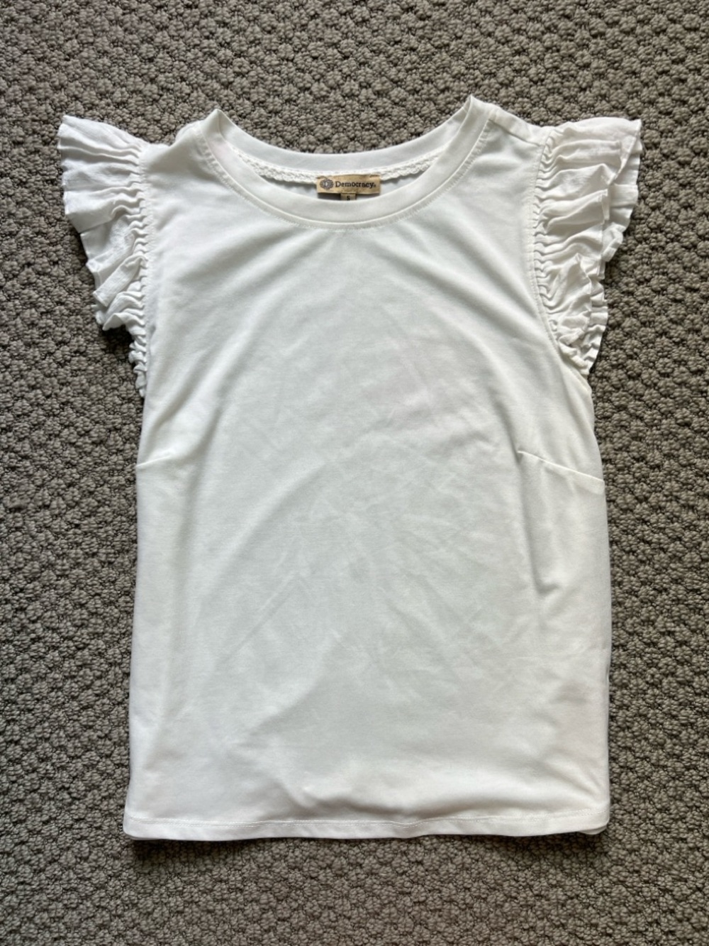 Ruffle Sleeve Tank Top Shirt with Frill Shoulders by Democracy White size Small